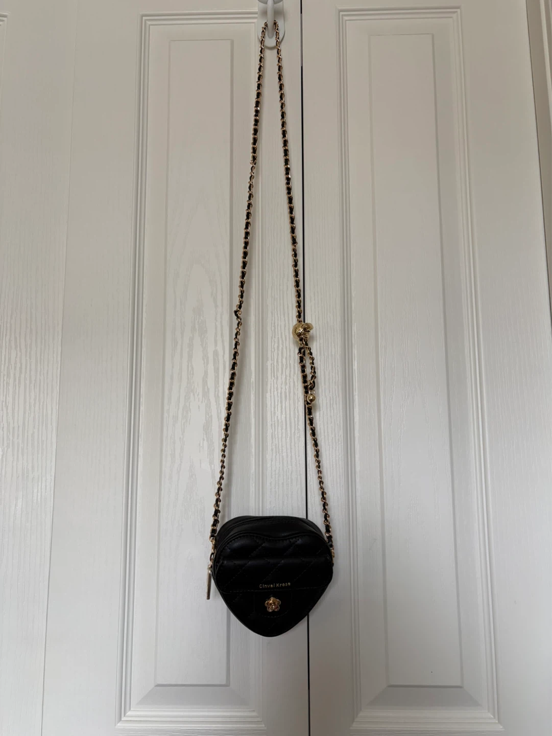 Black Quilted Heart Crossbody Bag