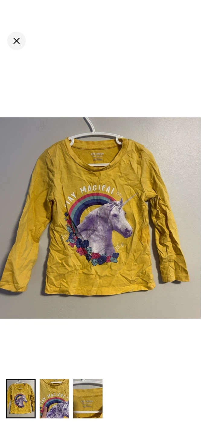 Joe Fresh Toddler Yellow Unicorn Long Sleeve Shirt Size 4