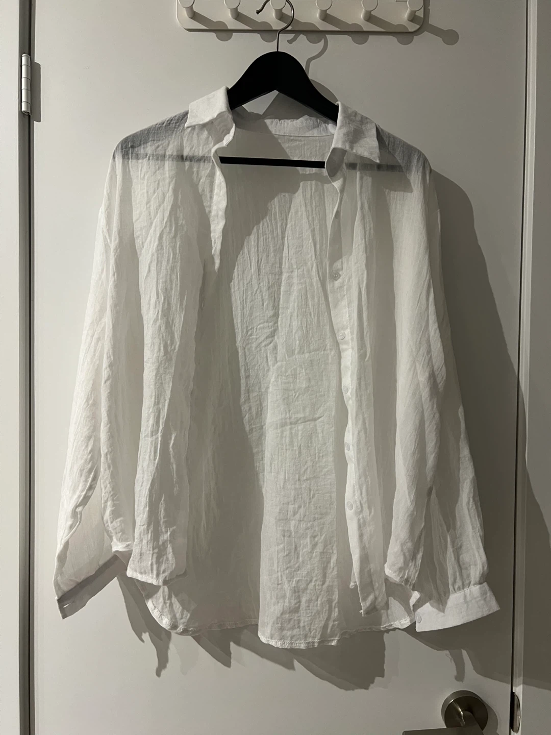 White Linen Blend Button-Up Shirt