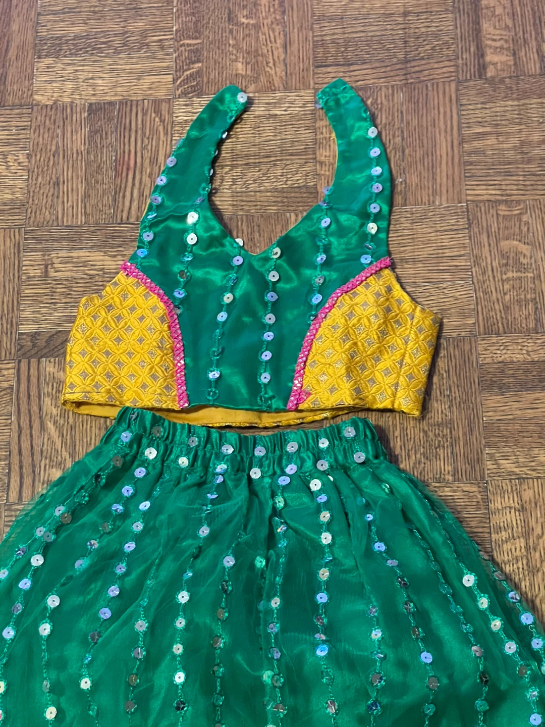 3 to 4 years Green Sequin Crop Top and Skirt Set - photo 2