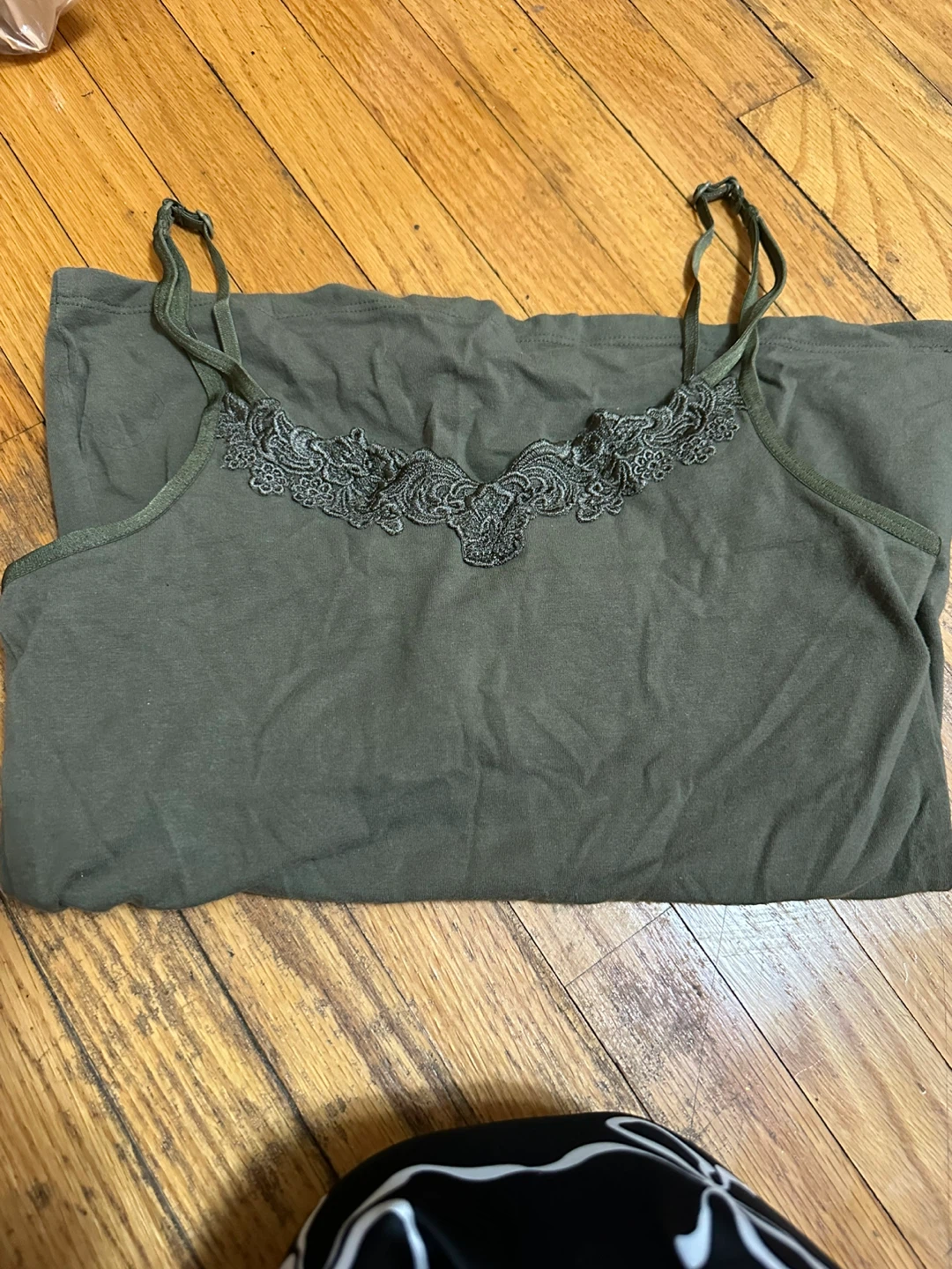 Olive Green Camisole with Lace Trim