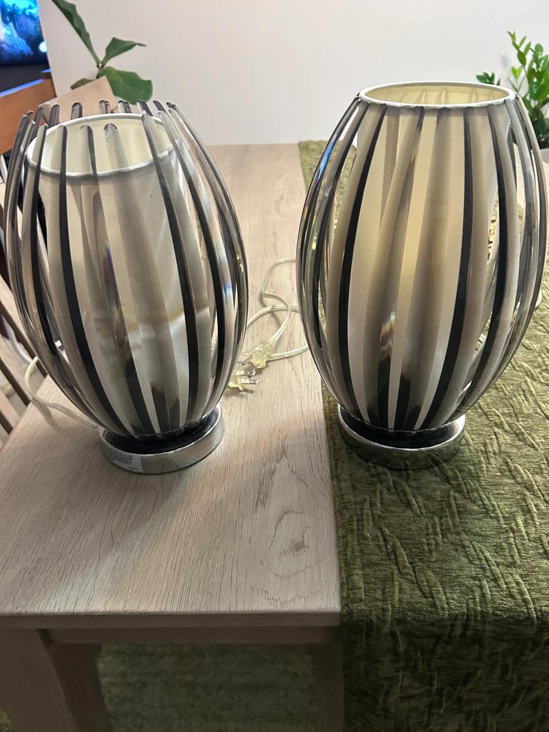 Pair of Decorative Table Lamps with Metal Cages