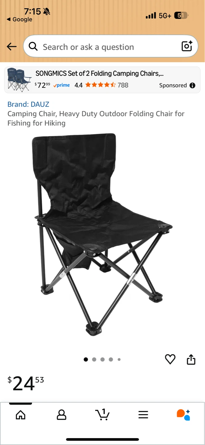 DAUZ Black Folding Camping Chair