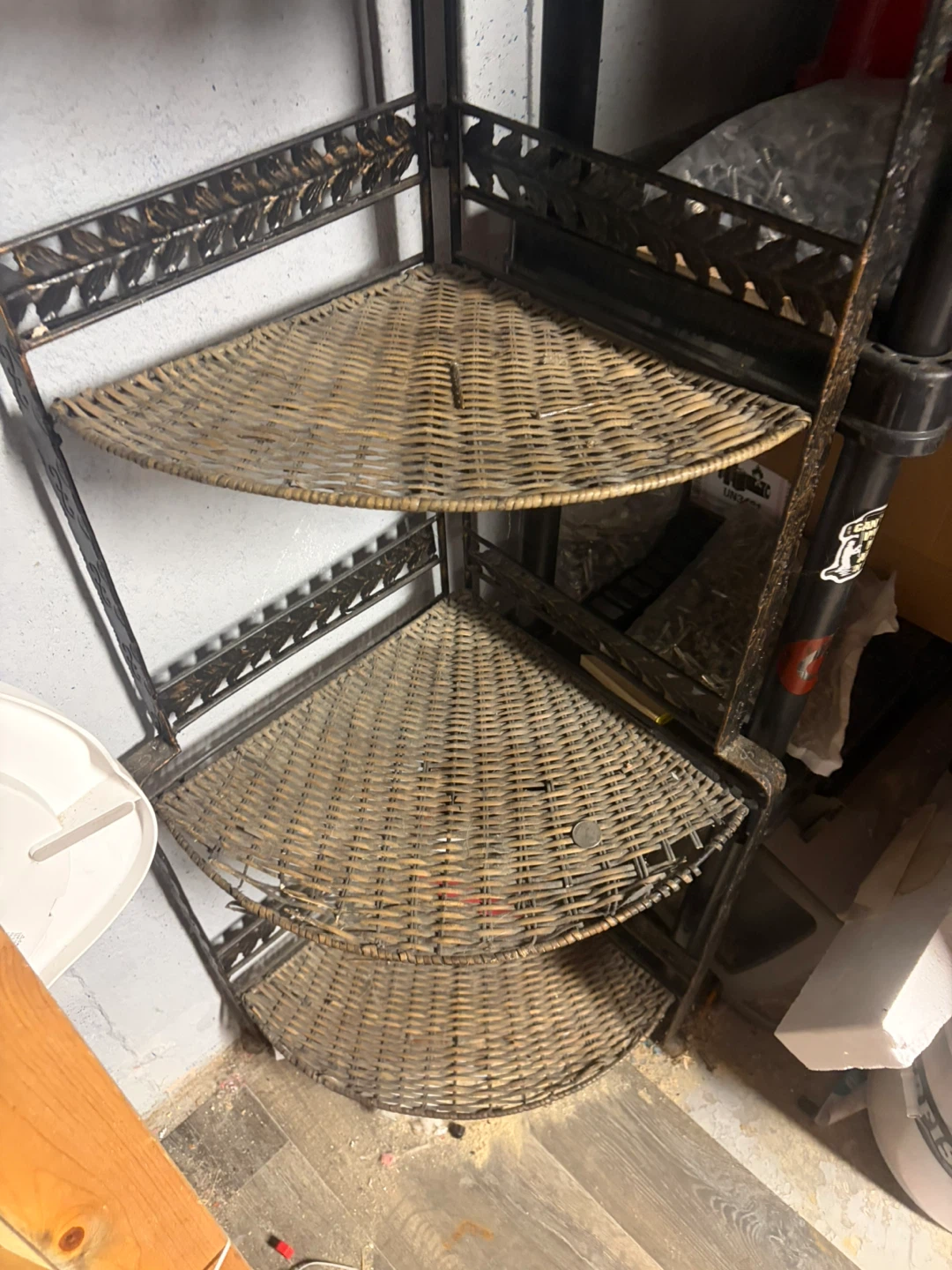 Vintage Wicker and Metal Corner Shelf Unit - photo 2