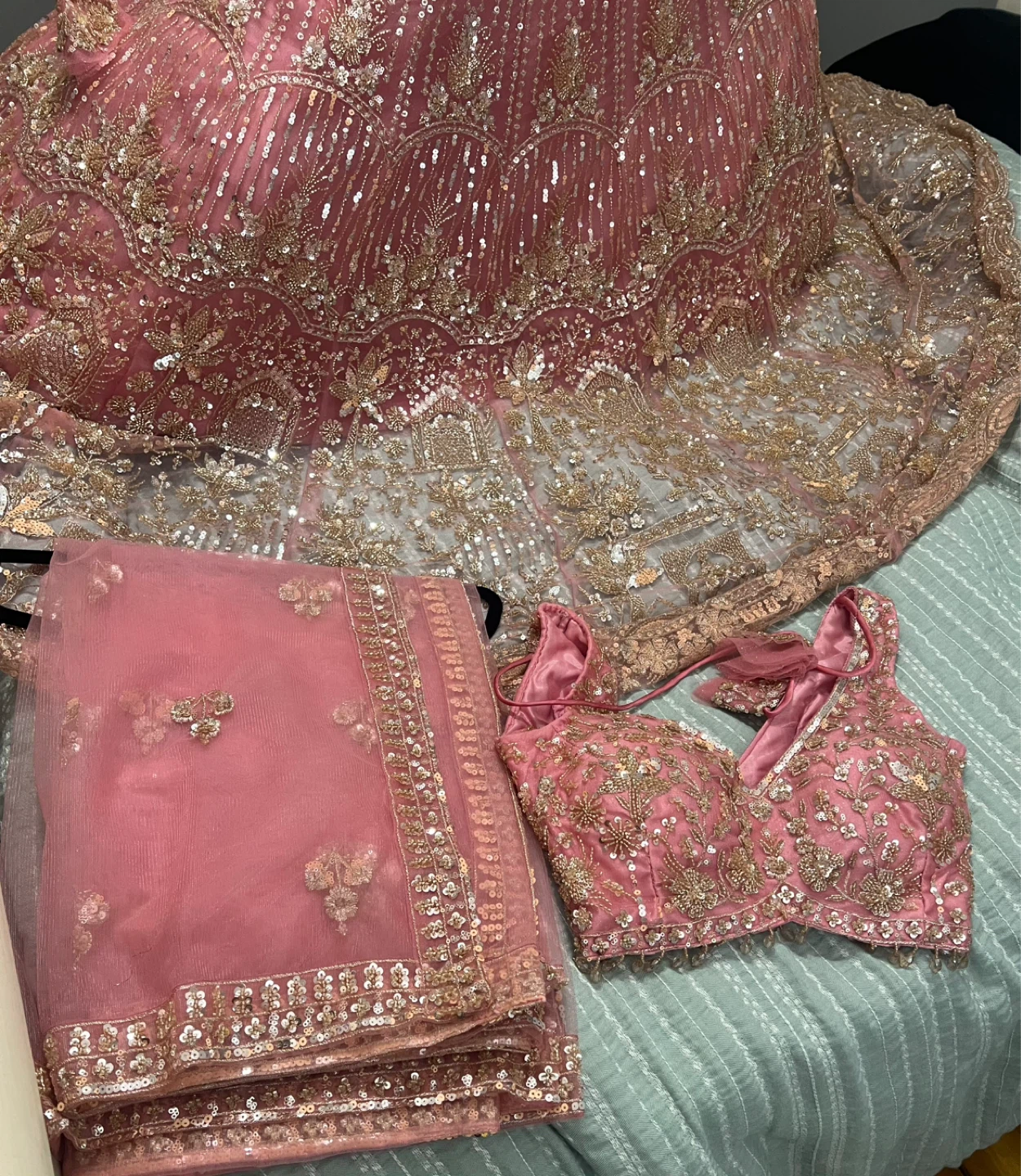 Pink Sequin Lehenga Choli with Dupatta