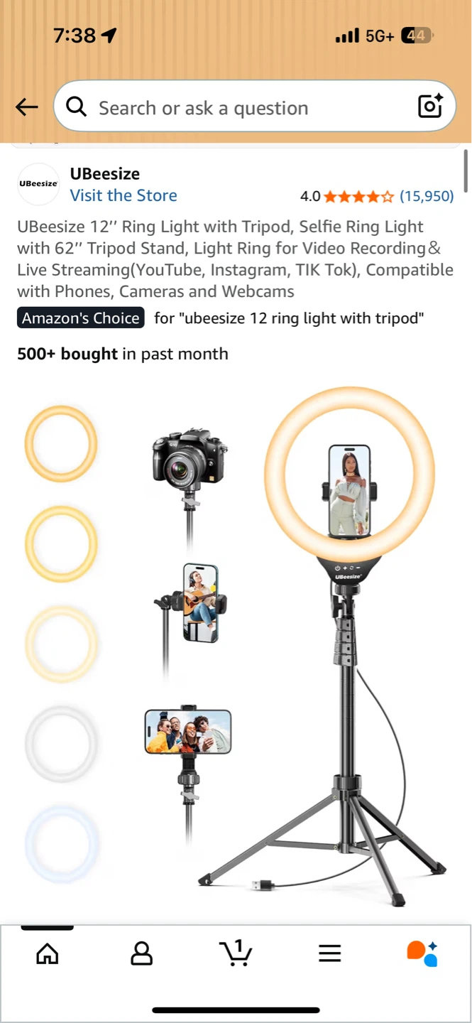 UBeesize 12" Ring Light with Tripod Stand and Phone Holder