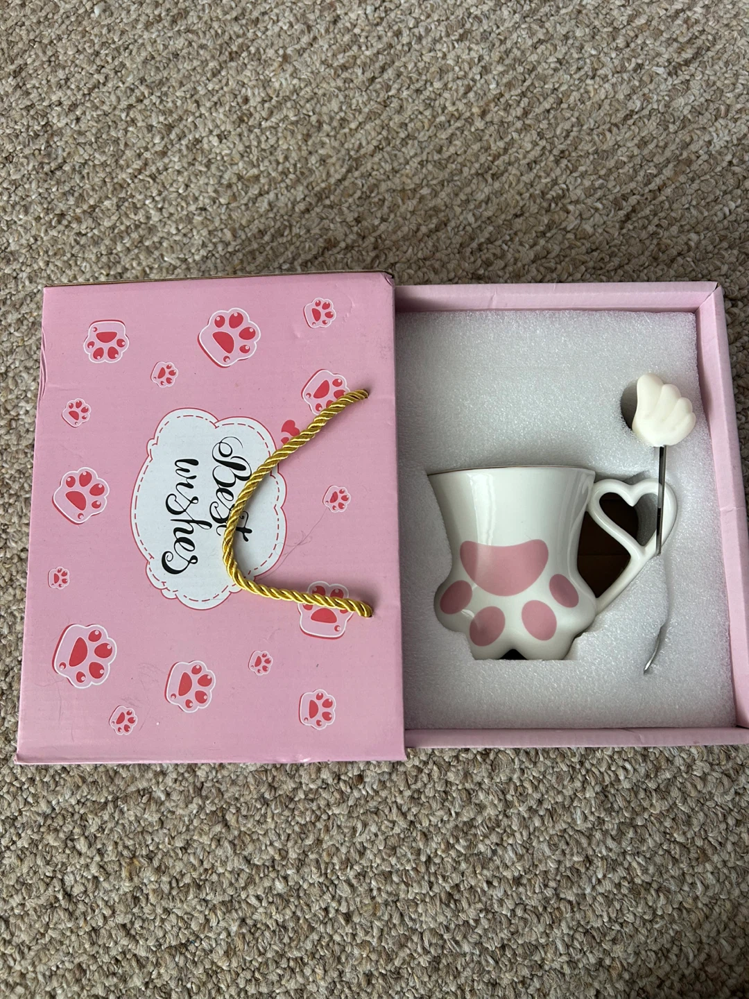Pink Cat Paw Mug with Spoon