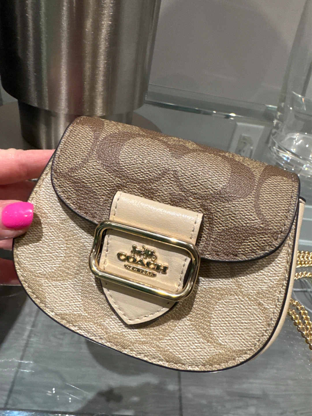 Coach Signature Canvas Mini Wallet On Chain Bag