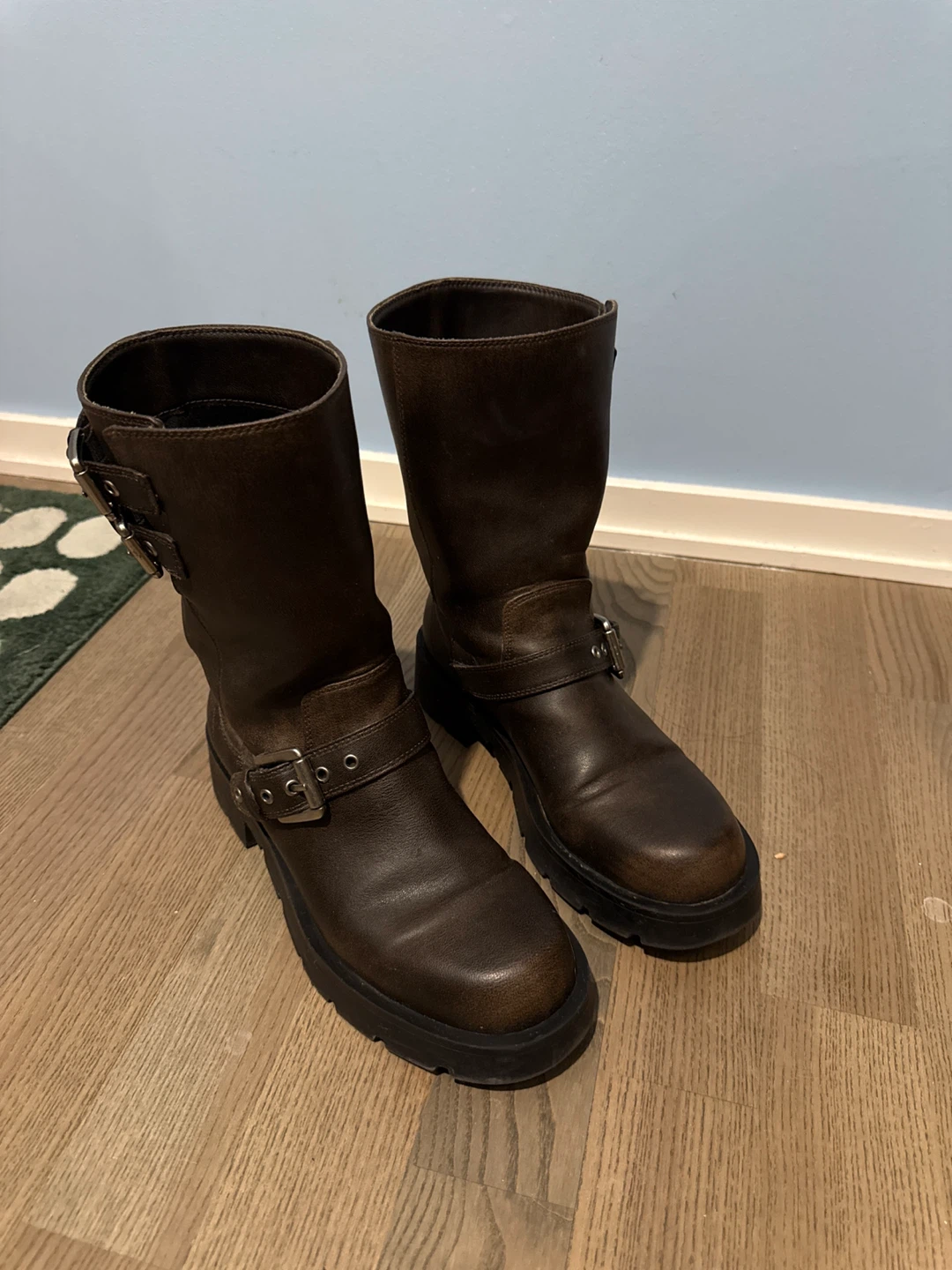 ZARA Brown Real Leather Buckle Moto Boots - photo 3
