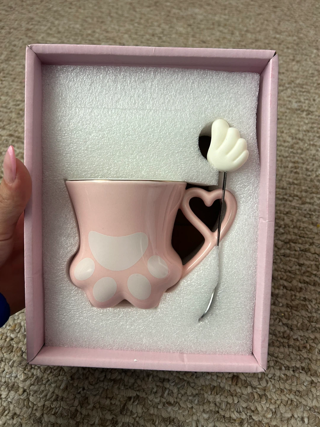 Pink Cat Paw Mug with Spoon