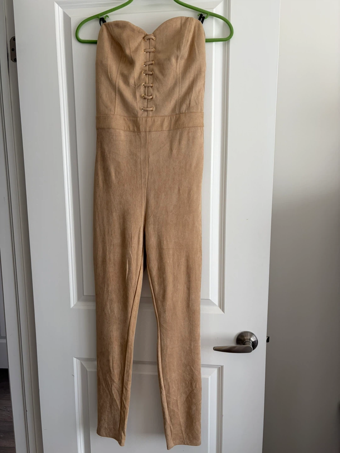 BEBE Tan Suede Strapless Jumpsuit