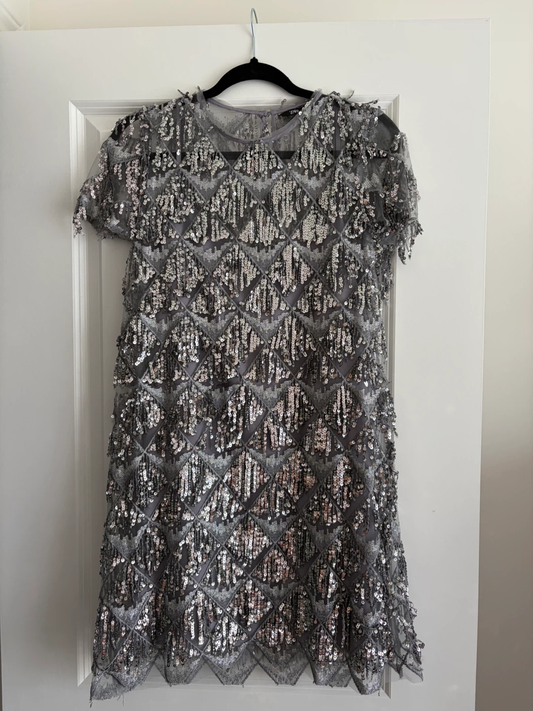 ZARA Grey Sequin Fringe Dress - photo 2