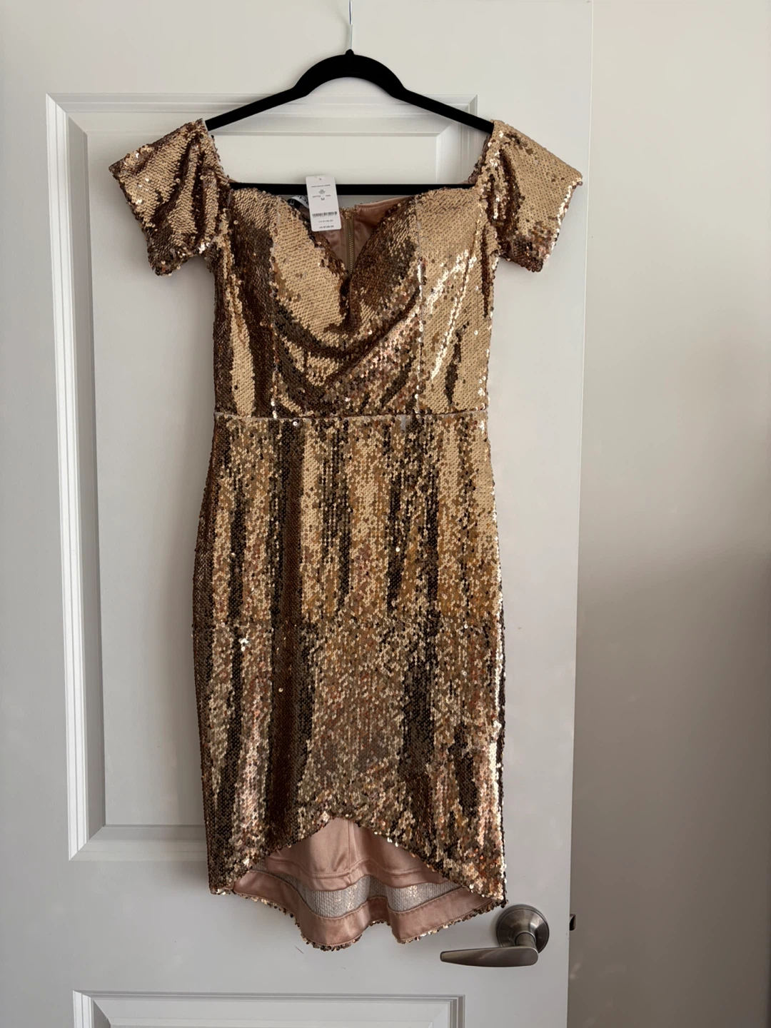 Gold Sequin Off-the-Shoulder Dress