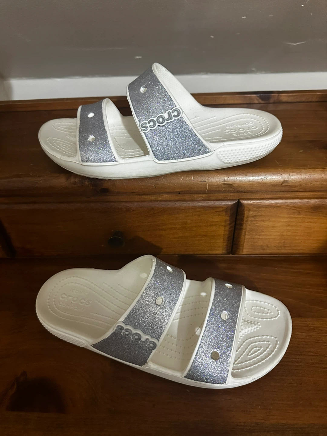Crocs Women's White Glitter Two-Band Slides - photo 2