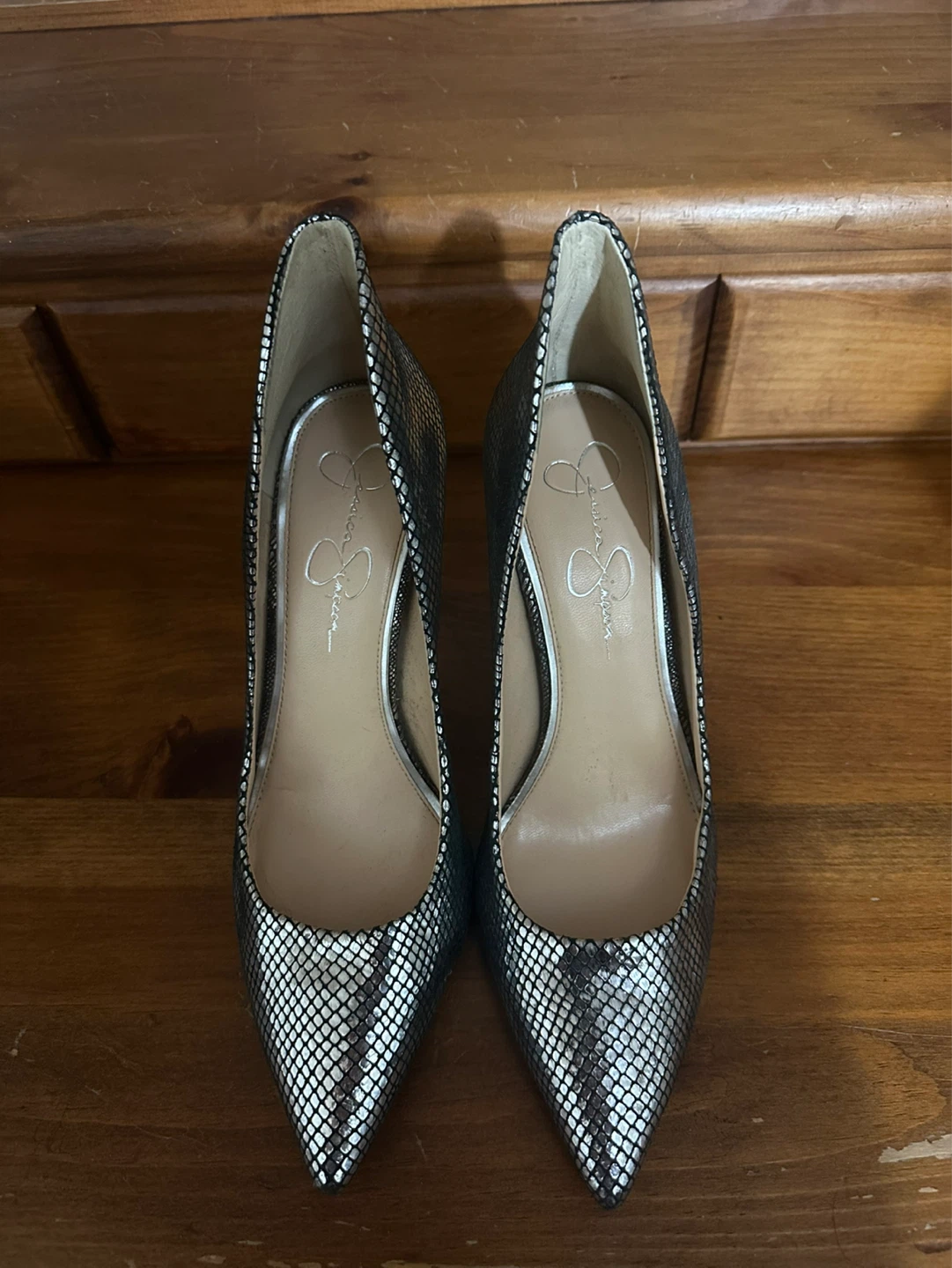 Jessica Simpson Silver Snake Embossed Heels