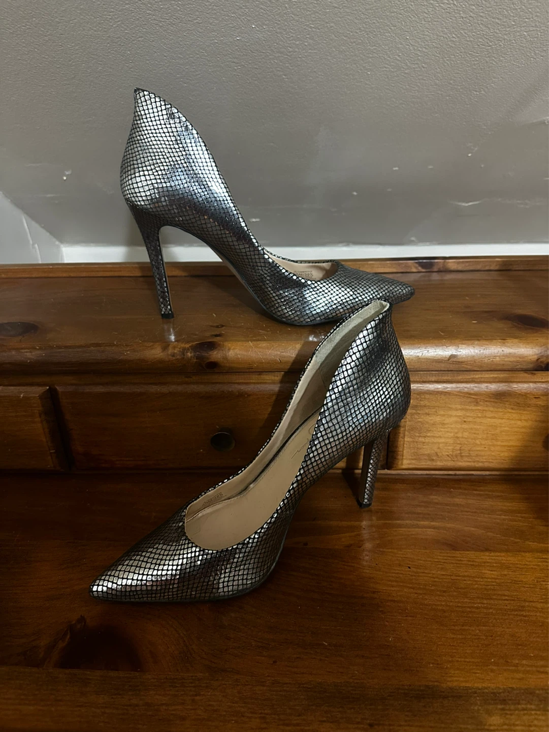 Jessica Simpson Silver Snake Embossed Heels - photo 2