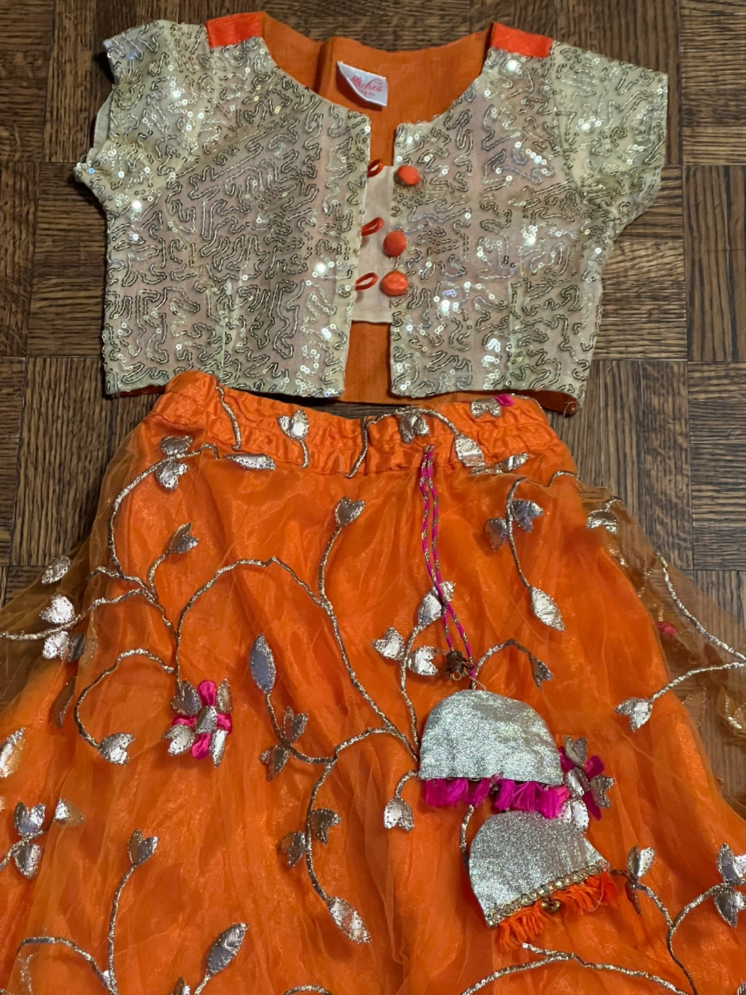2 to 3 years Girls Orange Sequined Lehanga Choli Set - photo 2