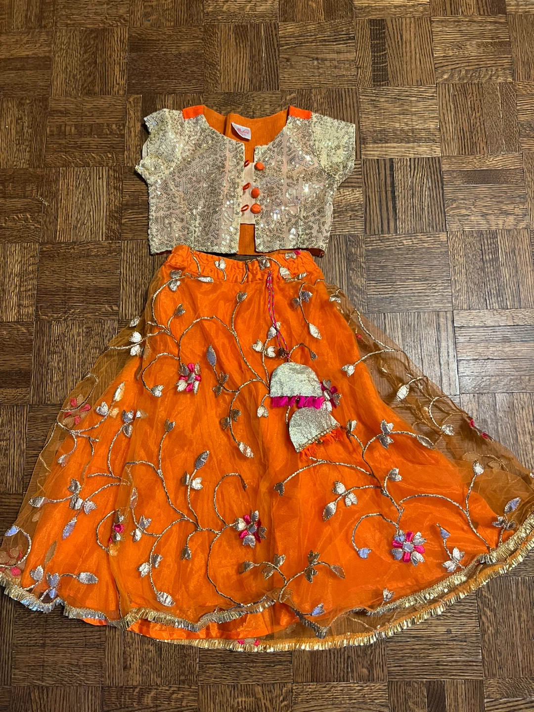 2 to 3 years Girls Orange Sequined Lehanga Choli Set