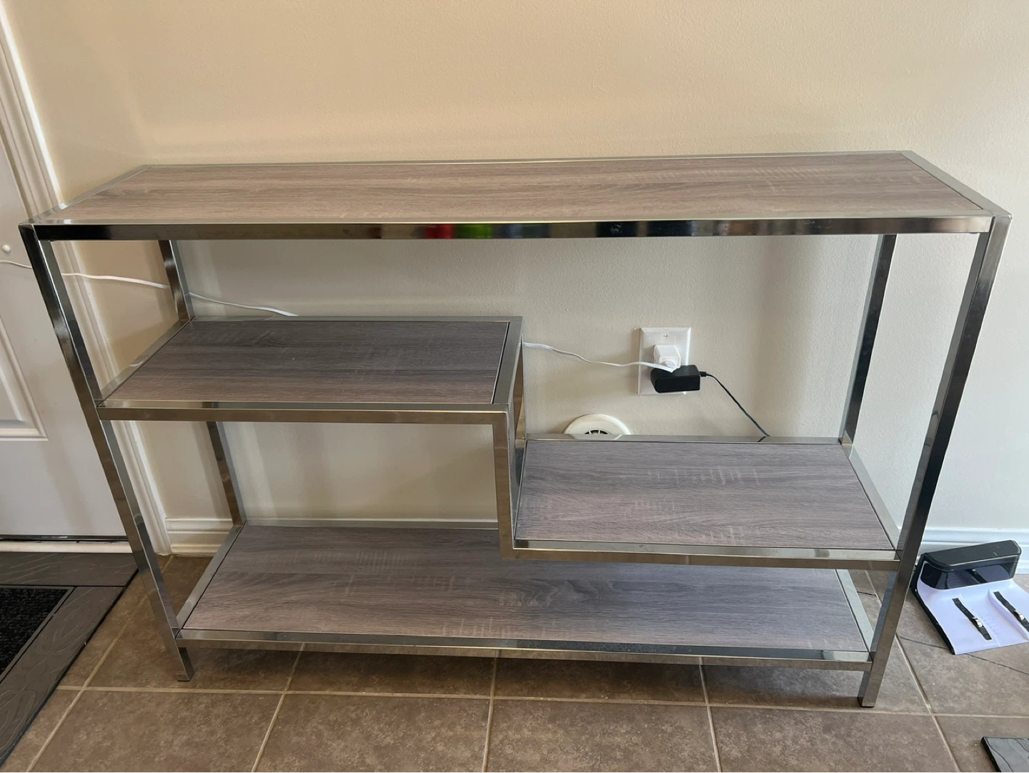 3-Shelf Console Table with Silver Frame