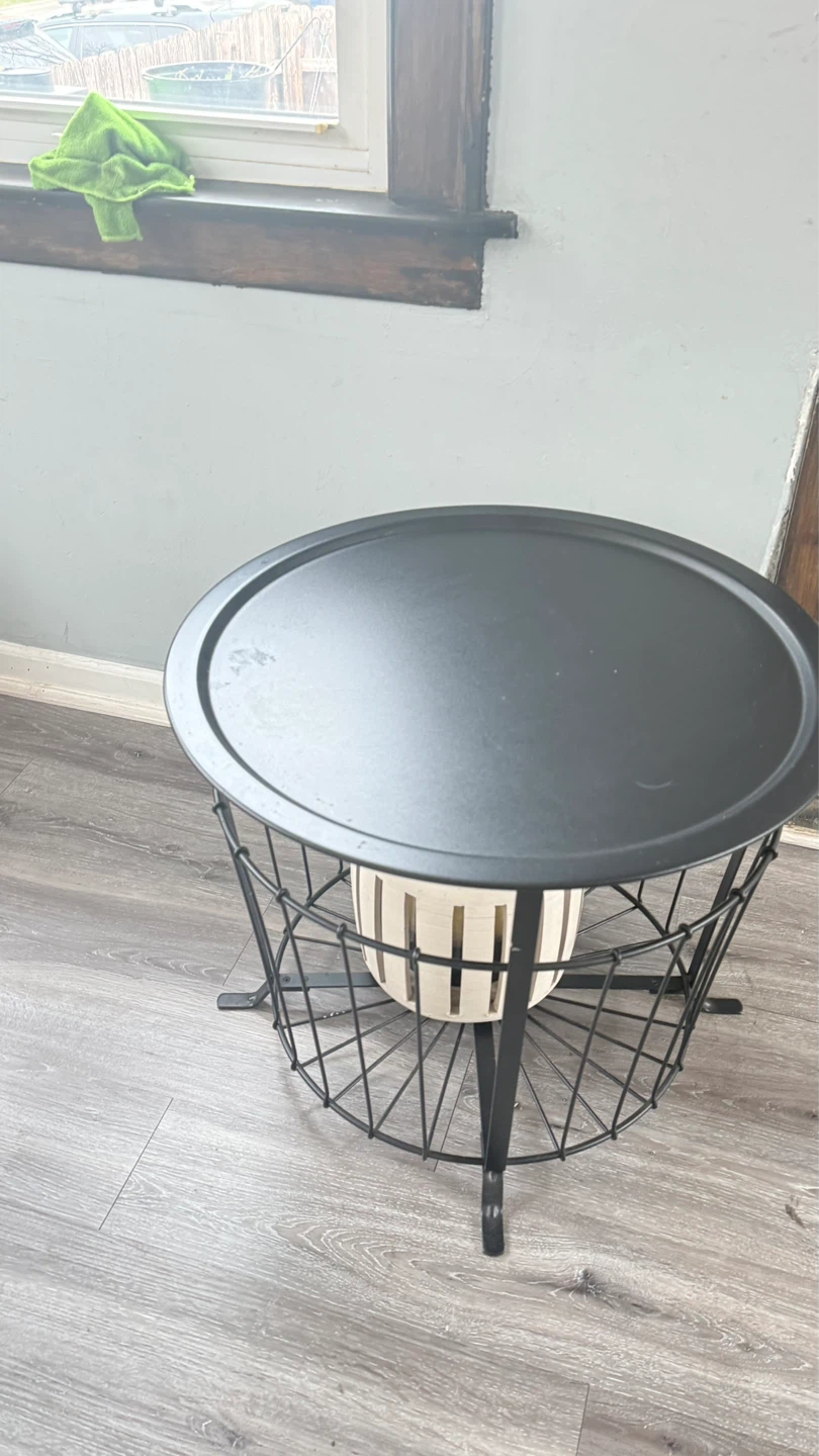 Black Metal Round Side Table with Basket Base