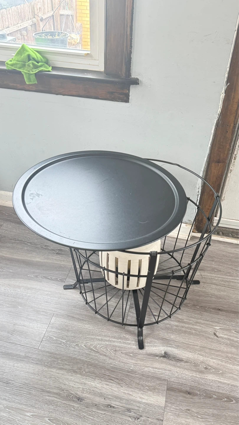 Black Metal Round Side Table with Basket Base - photo 2