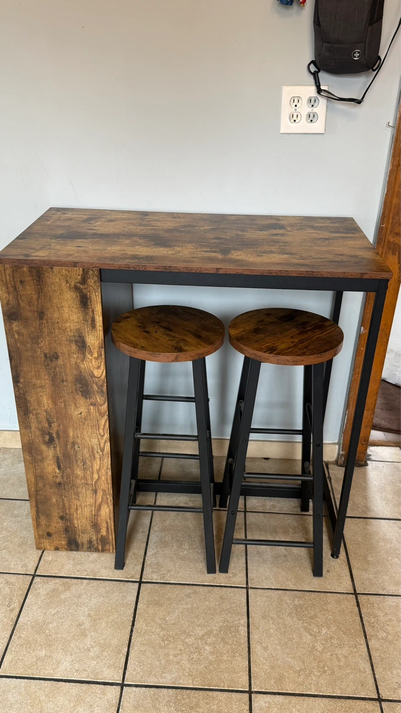 Rustic Wood Bar Table with 2 Stools