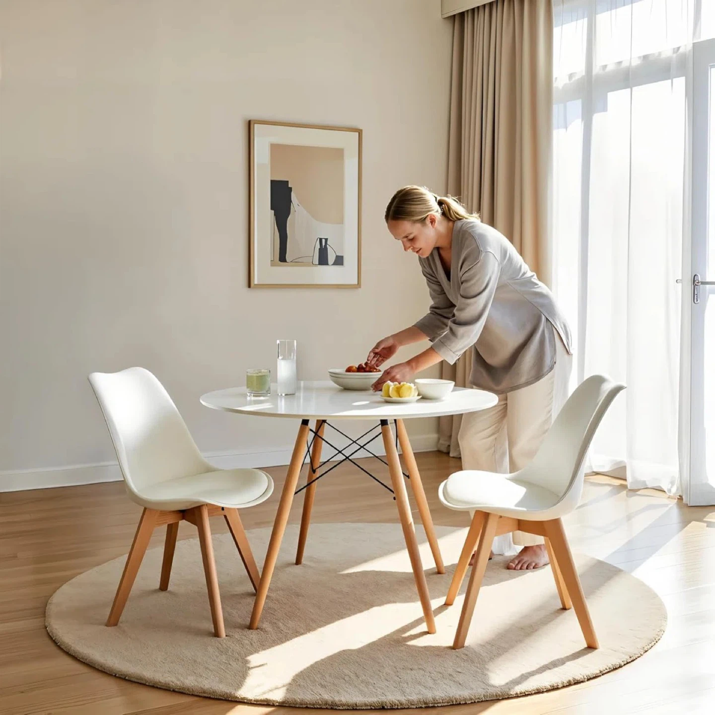 Round Dining Table and Two Chairs Set