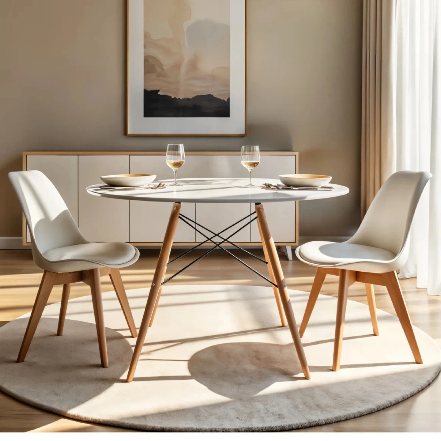 Round Dining Table and Two Chairs Set - photo 2