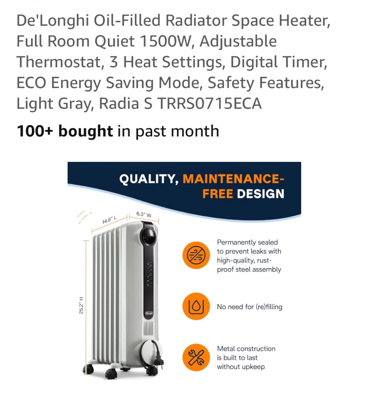 DeLonghi Radiant Heater - Full Room Quiet 1500W