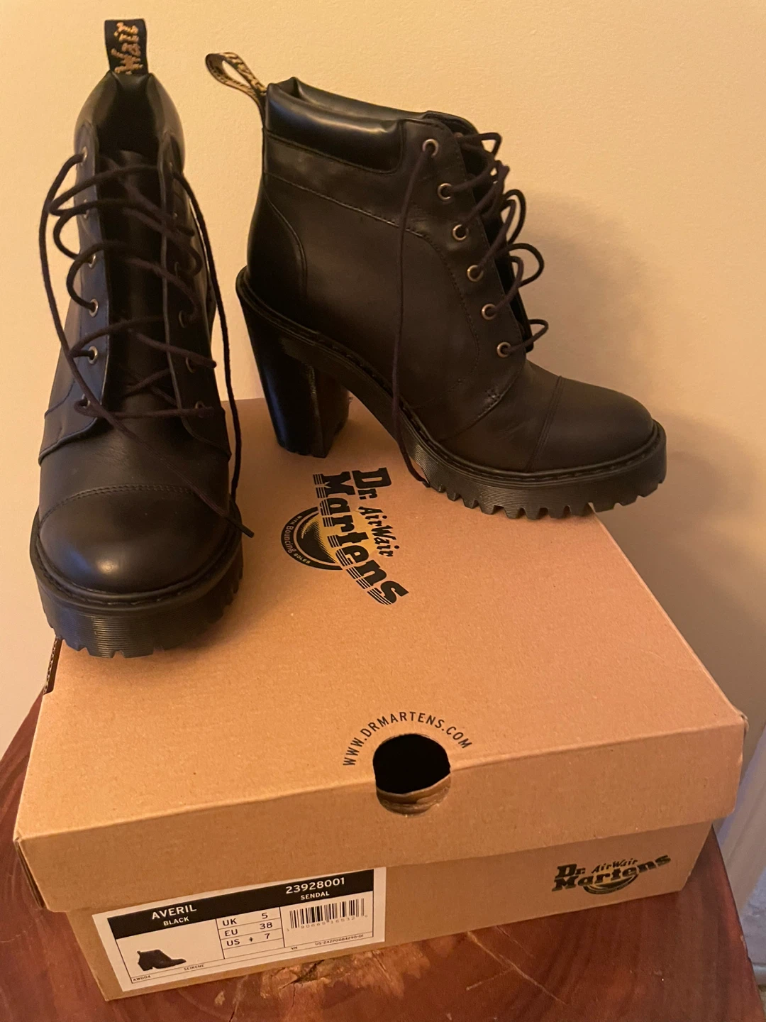 Dr. Martens Averil Black Leather Lace-Up Heeled Boots