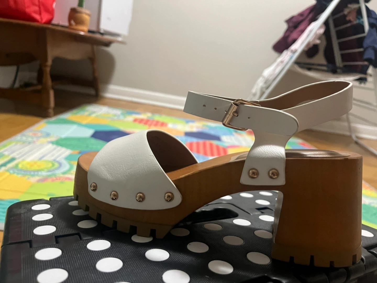 White Leather Platform Block Heel Sandals - photo 3