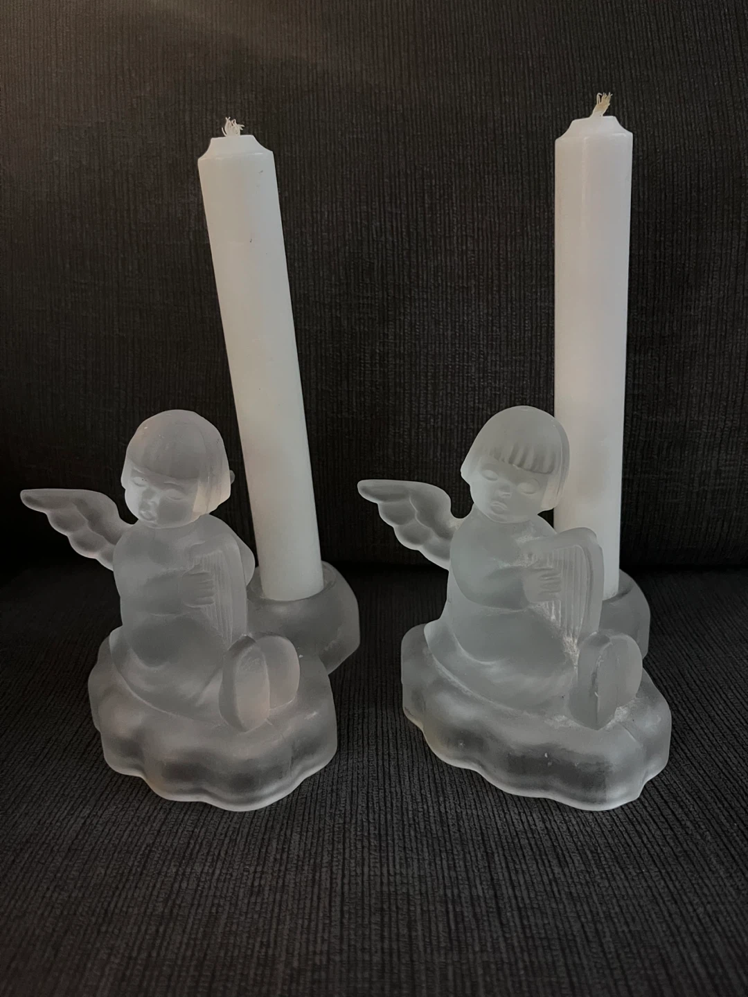 Frosted Glass Angel Candlestick Holders (Set of 2)