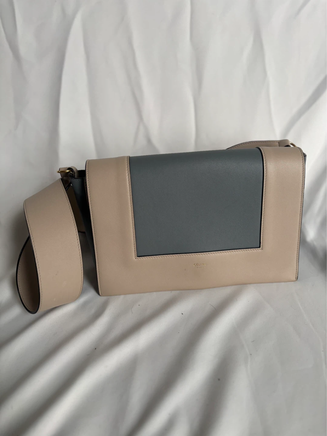 CELINE Paris Leather Shoulder Bag - Beige/Grey
