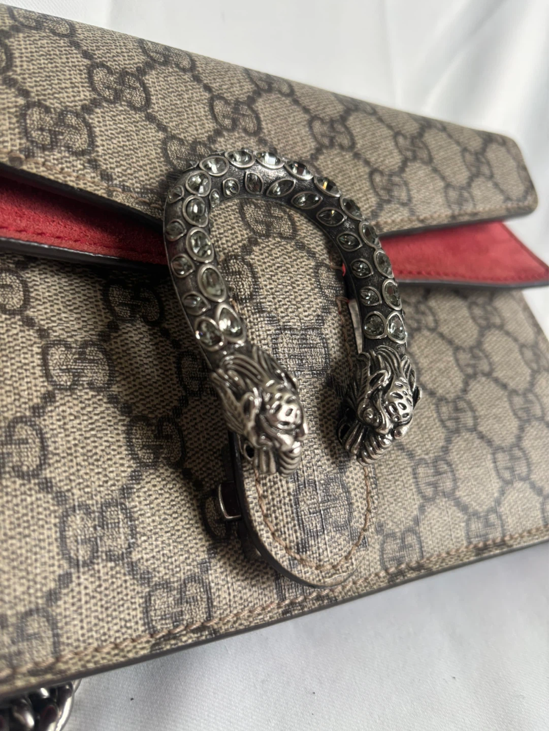AUTHENTIC Gucci Dionysus GG Supreme Chain Wallet Beige Red - photo 2