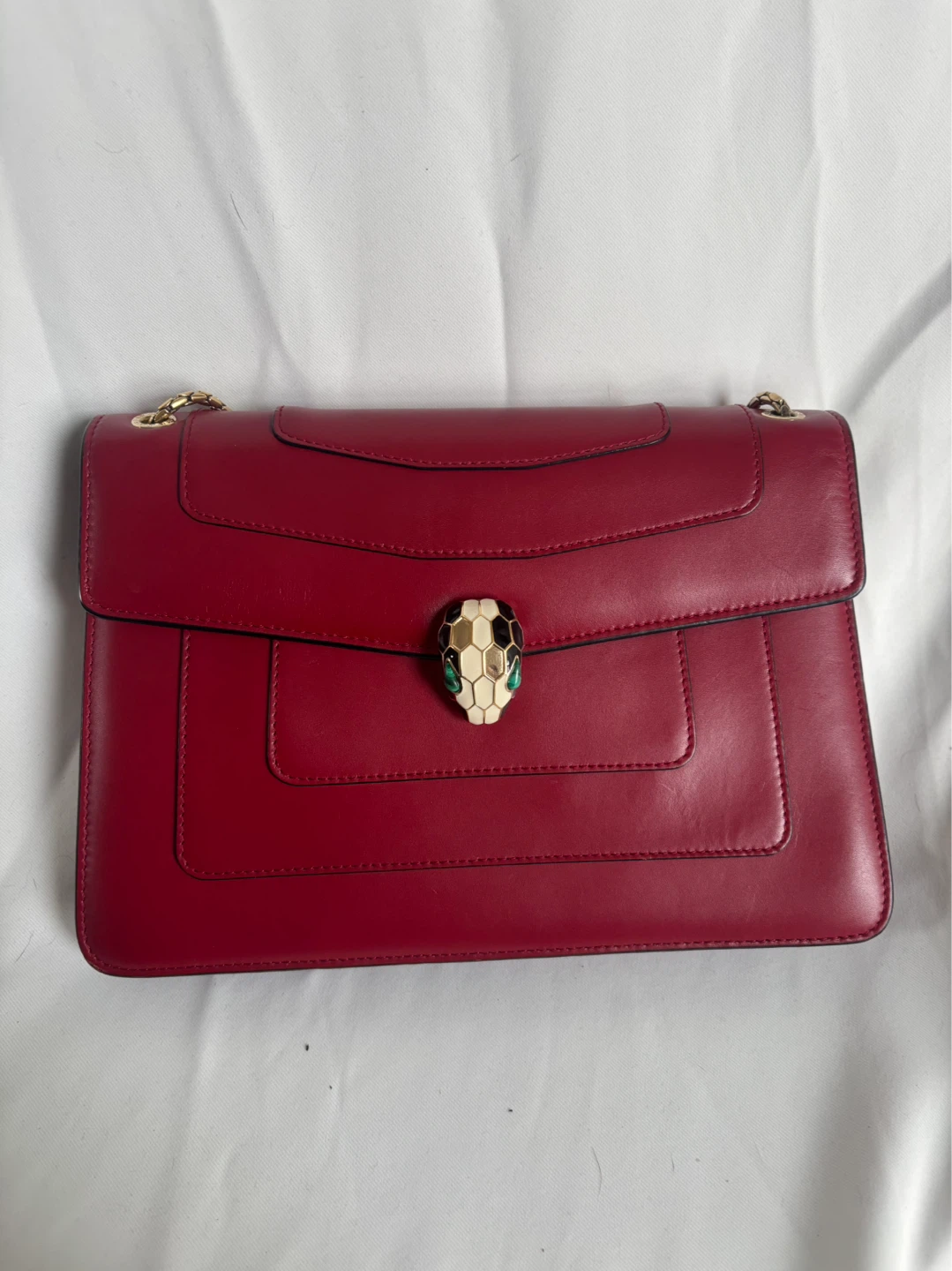 AUTHENTIC BVLGARI Red Leather Serpenti Shoulder Bag