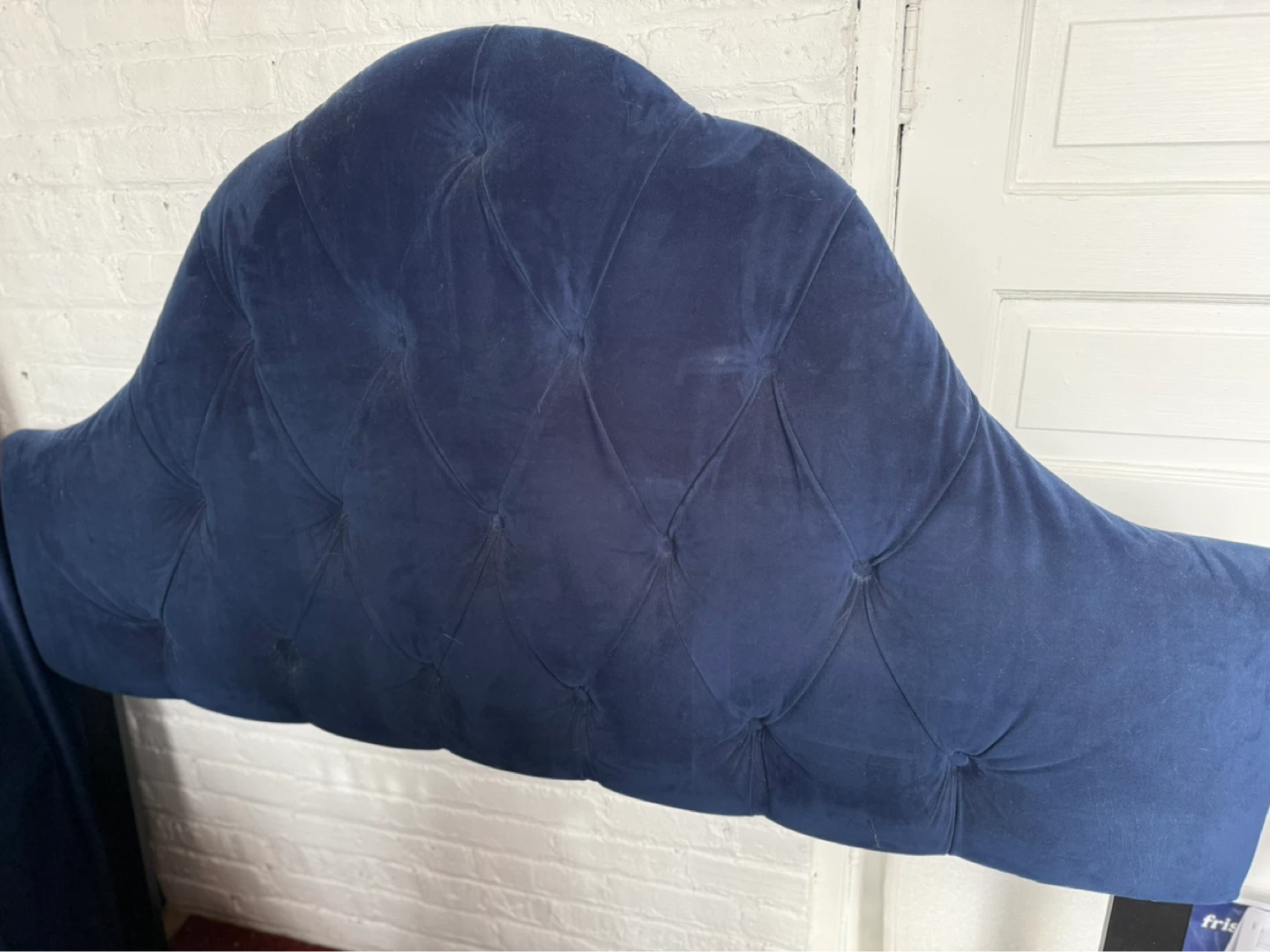 Dark Blue Velvet Tufted Headboard (Queen)