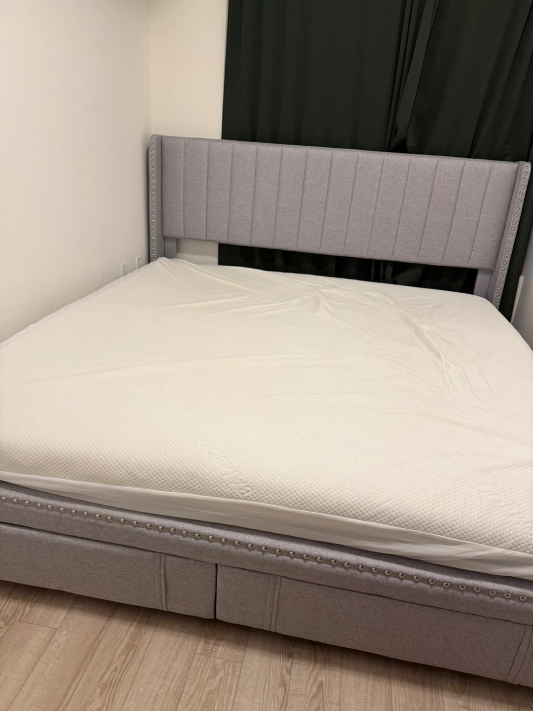 Grey Upholstered Bed Frame with Storage - photo 2
