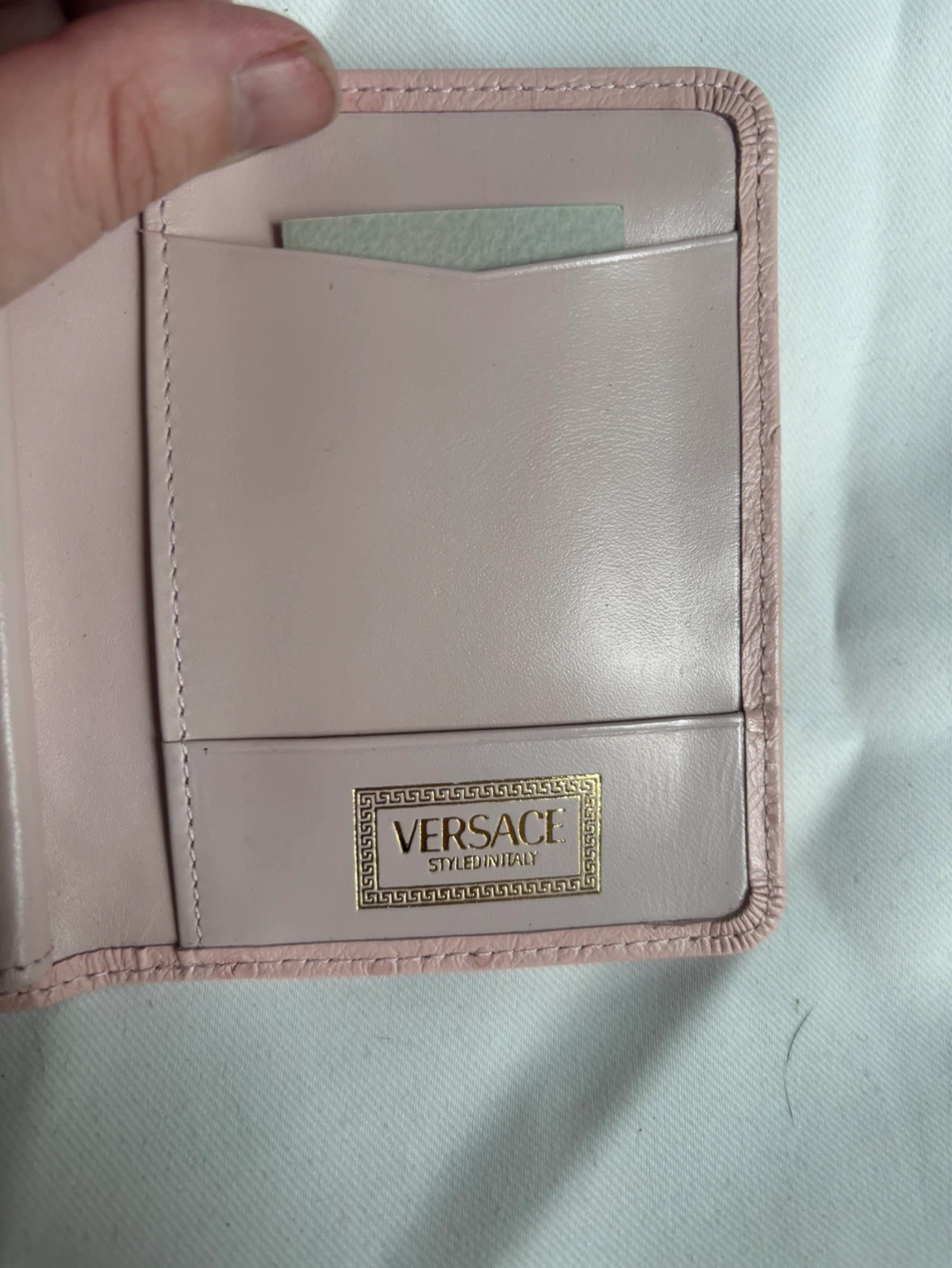 AUTHENTIC Versace Pink Ostrich Leather Card Holder with Mirror - photo 4