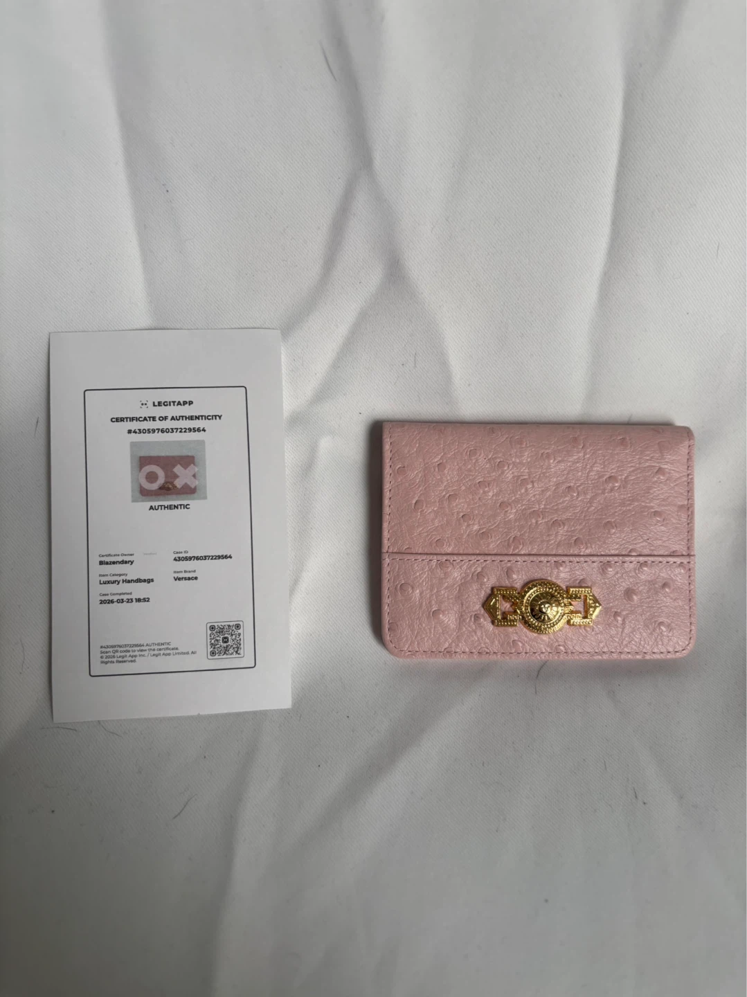 AUTHENTIC Versace Pink Ostrich Leather Card Holder with Mirror