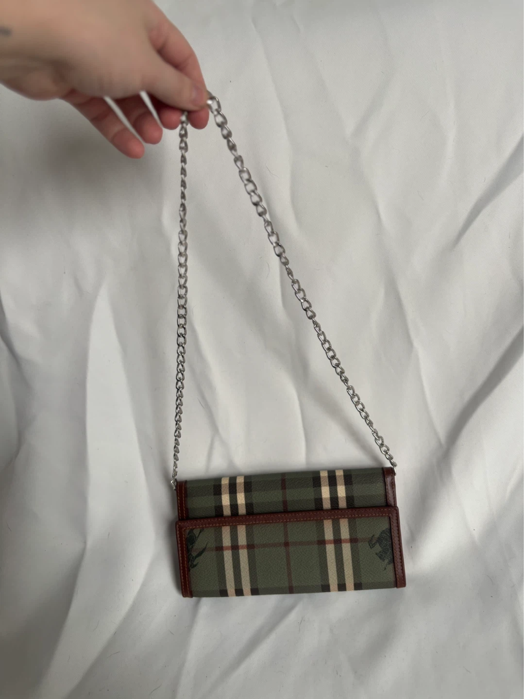 AUTHENTIC Burberry Haymarket Check Leather Wallet with Chain