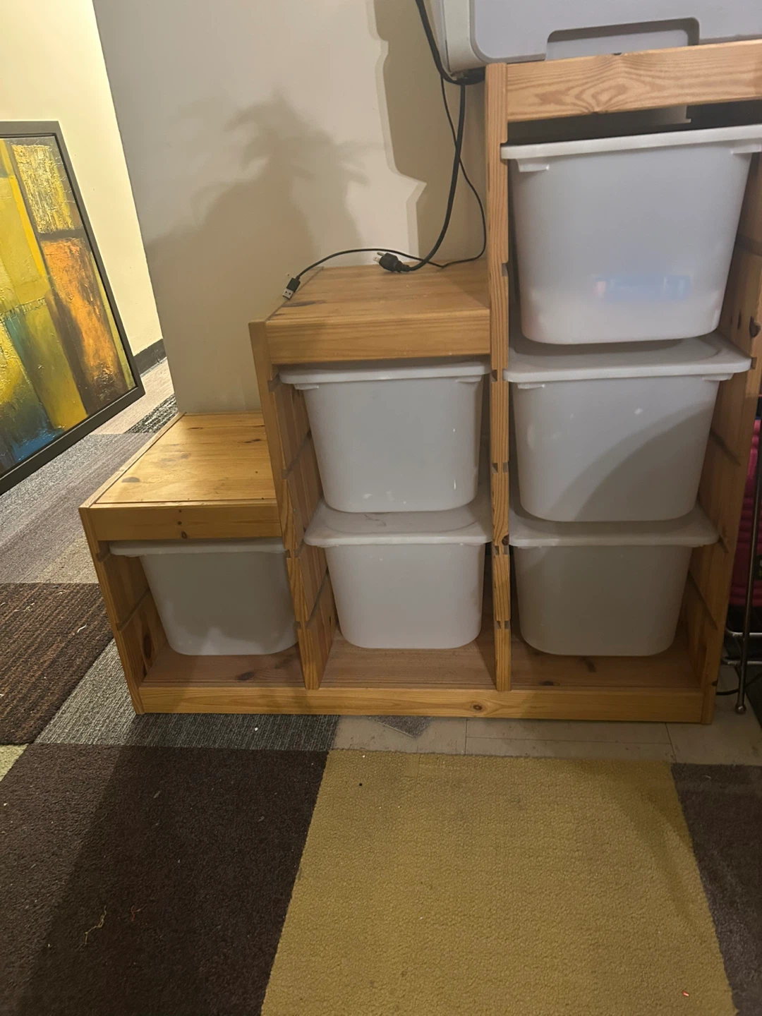 Wooden Storage Shelf with 6 Bins