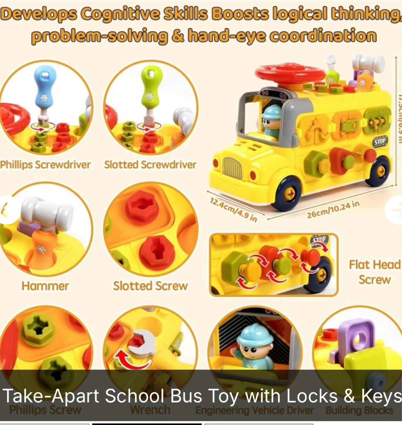 Take-Apart School Bus Toy with Locks & Keys - photo 2