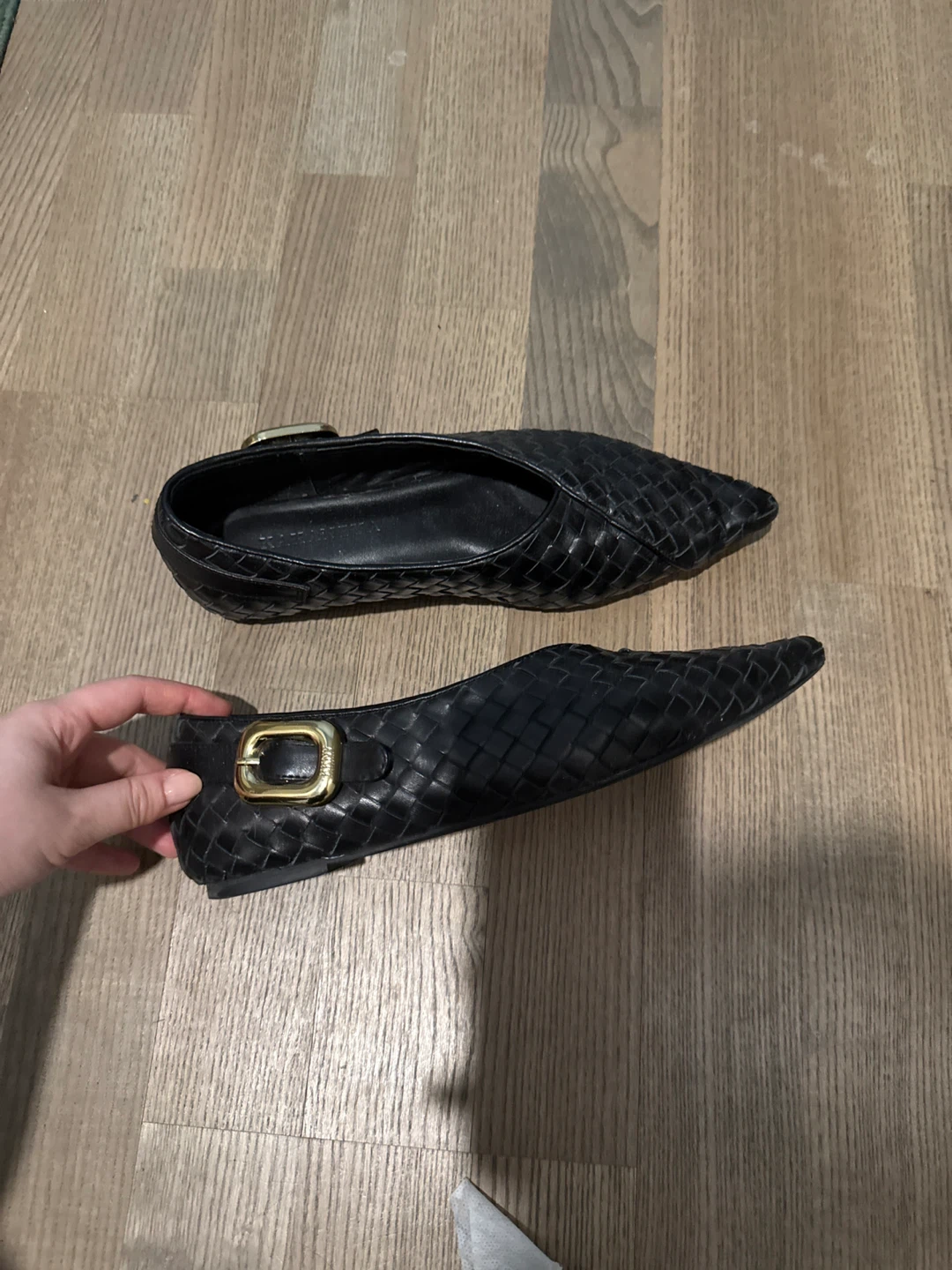 KAZANIYA real leather Black Woven Loafers with Buckle - photo 2