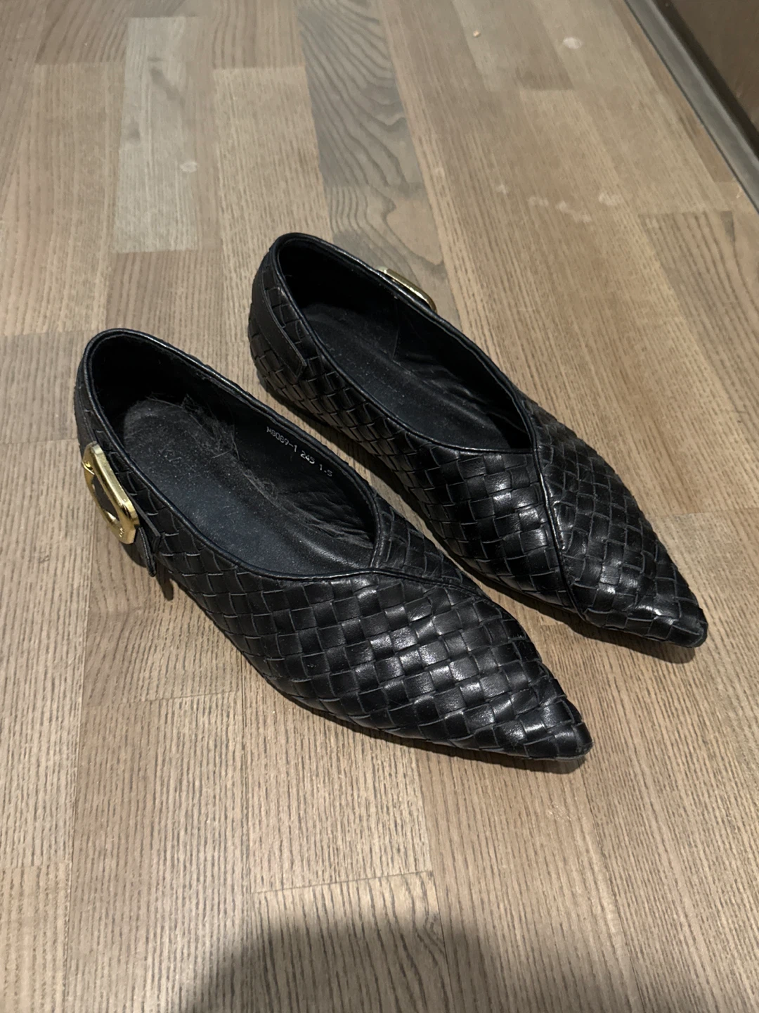 KAZANIYA real leather Black Woven Loafers with Buckle