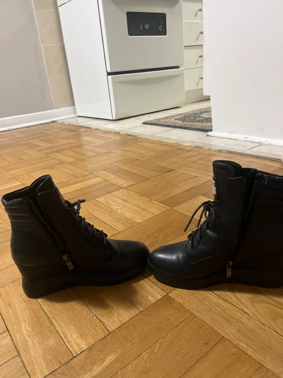 Black Leather Wedge Ankle Boots - photo 2