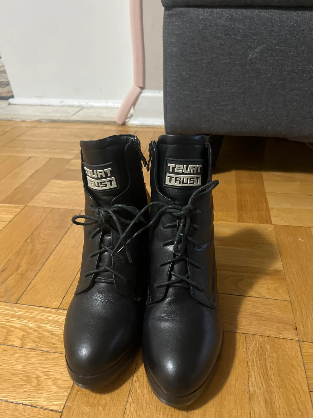 Black Leather Wedge Ankle Boots - photo 3