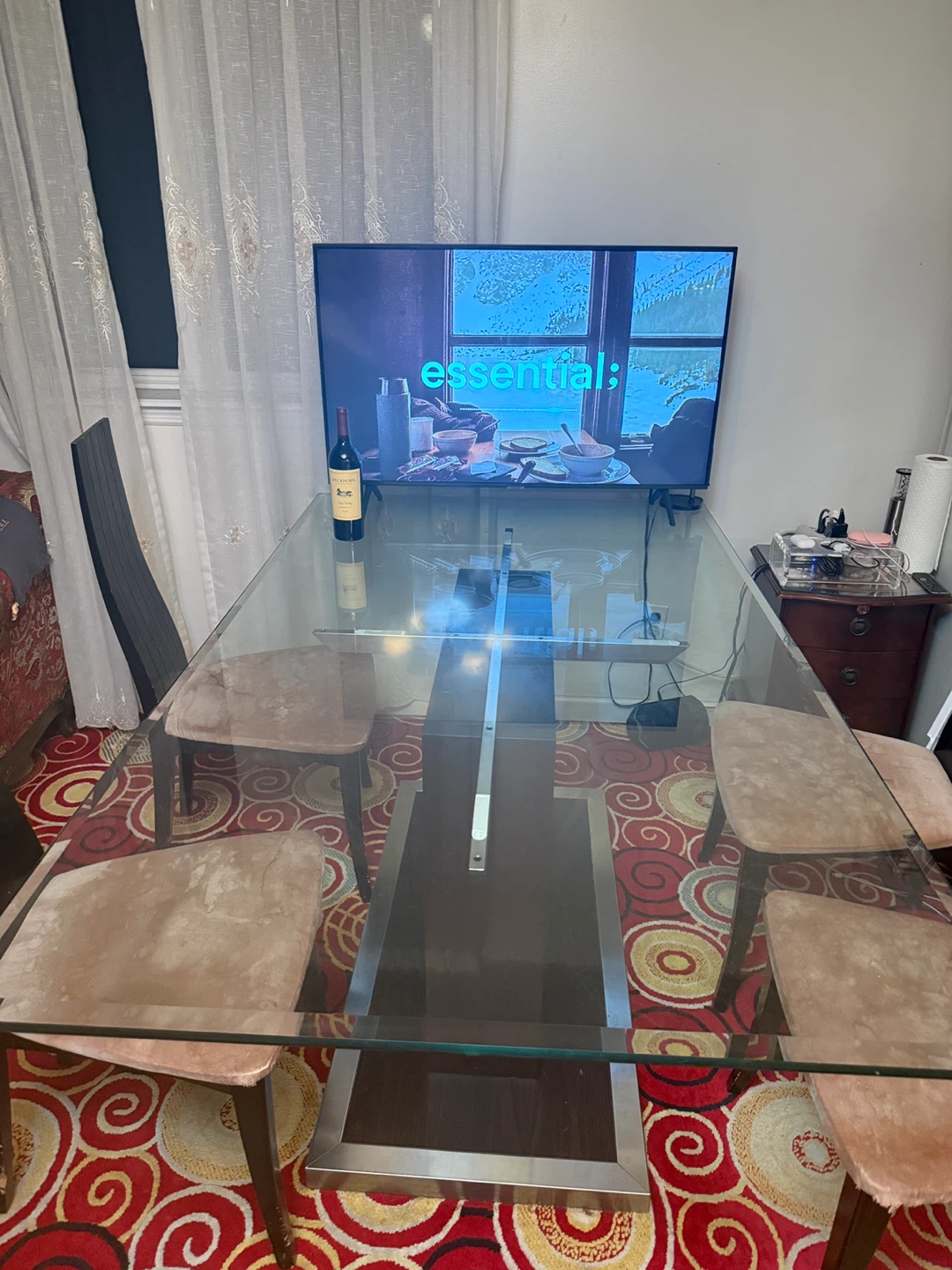 Glass Dining Table with Modern Base