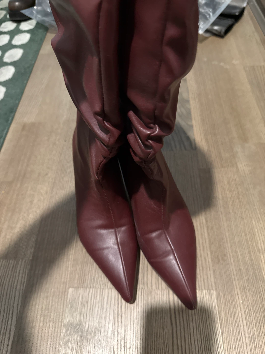 New Maroon Ruched Pointed Toe Heeled Boots - photo 4