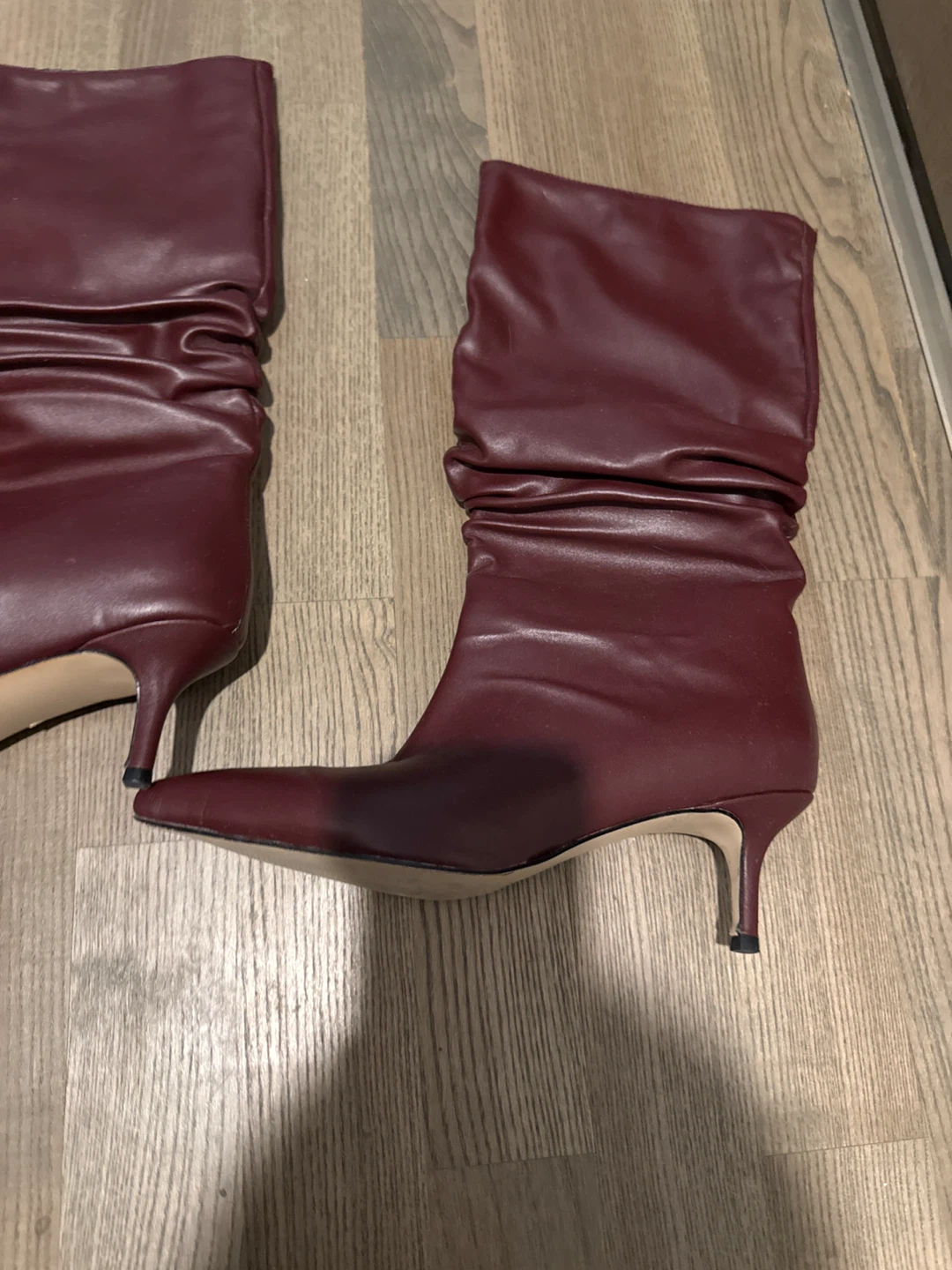 New Maroon Ruched Pointed Toe Heeled Boots - photo 2