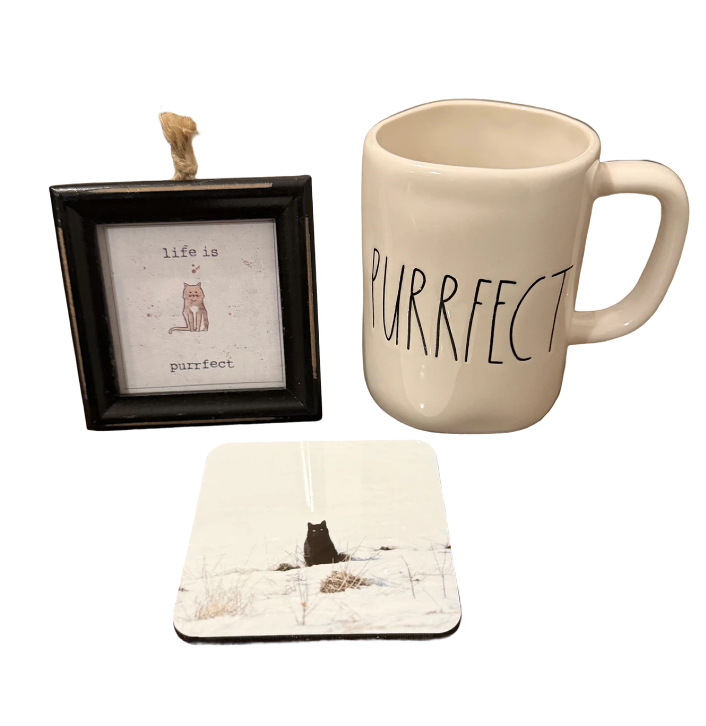 Cat Lover Bundle: Rae Dunn Mug, Mini Frame, and Coaster